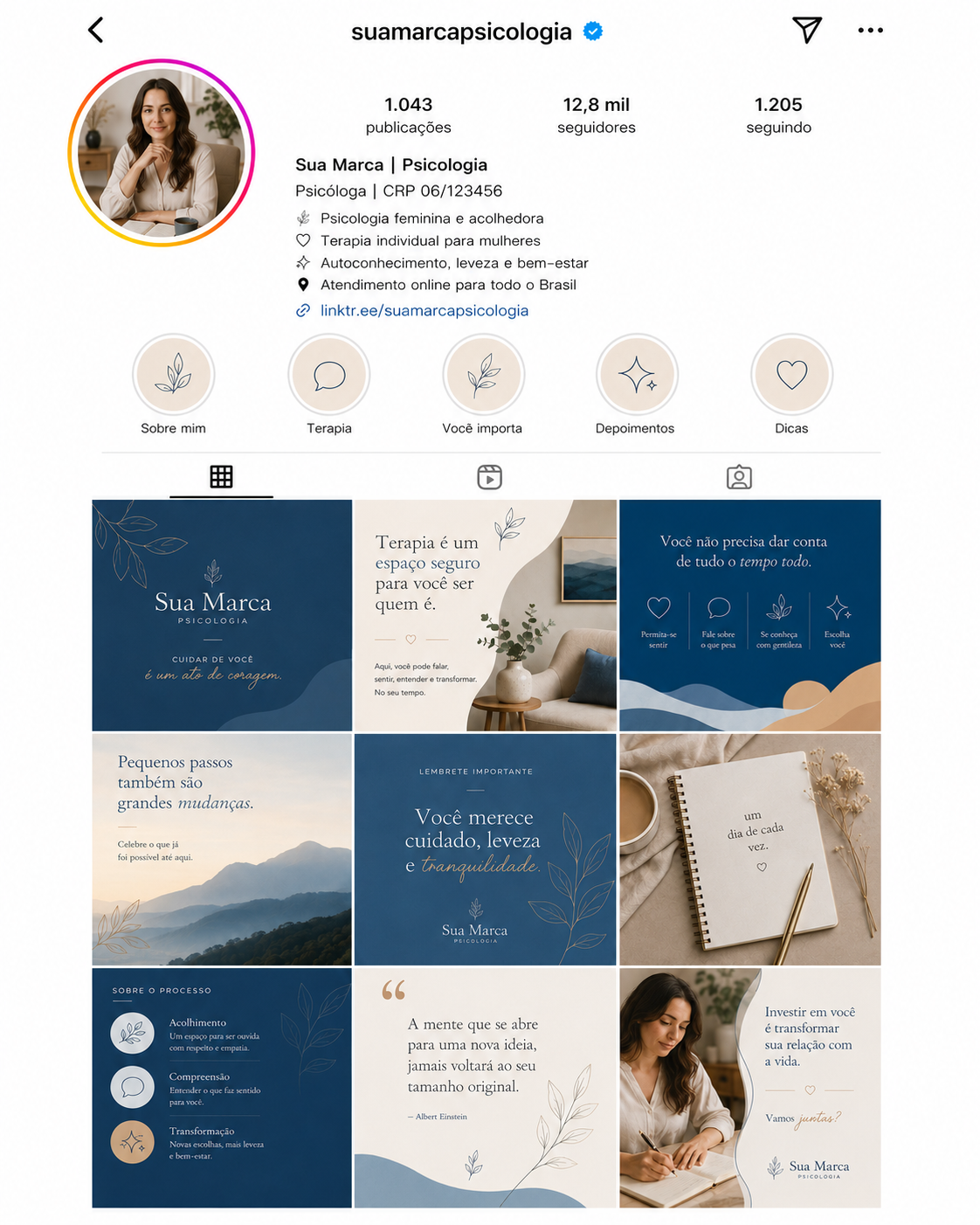 Depois: feed de Instagram organizado com identidade visual profissional