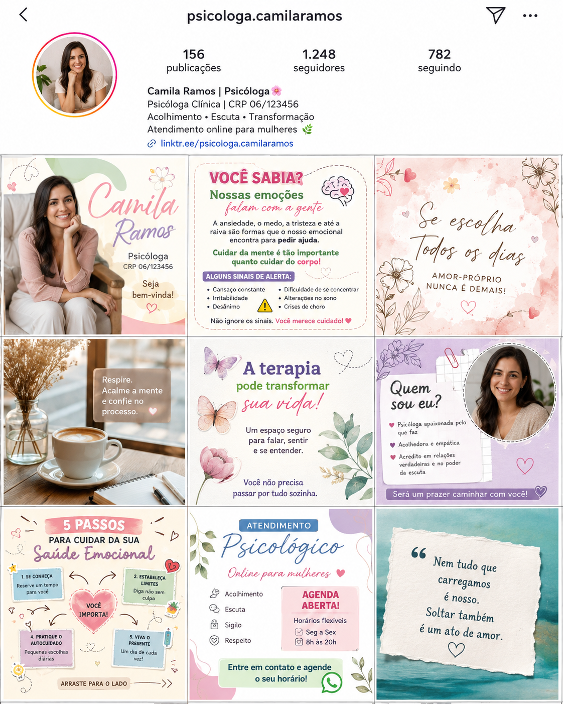 Antes: feed de Instagram desorganizado sem identidade visual definida